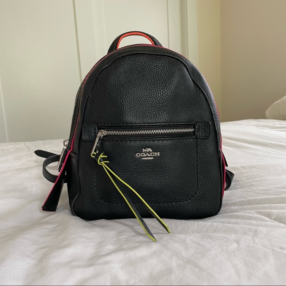 Coach Handbags - Coach Black Multi Leather Backpack with Neon Edge Print